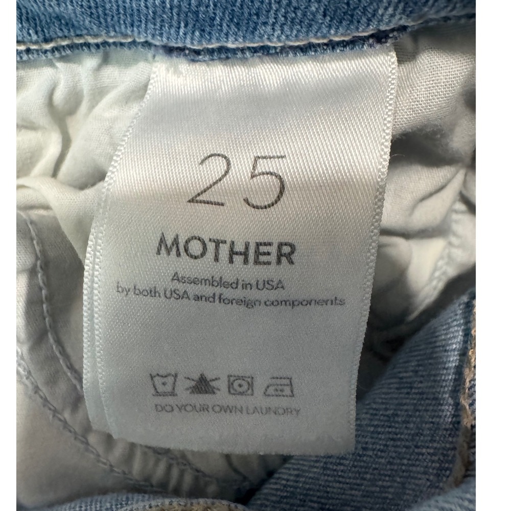 Mother The Weekender Fray Dreamer Blue Distressed Mid Rise Flare Jeans Womens 25 - Picture 3 of 9